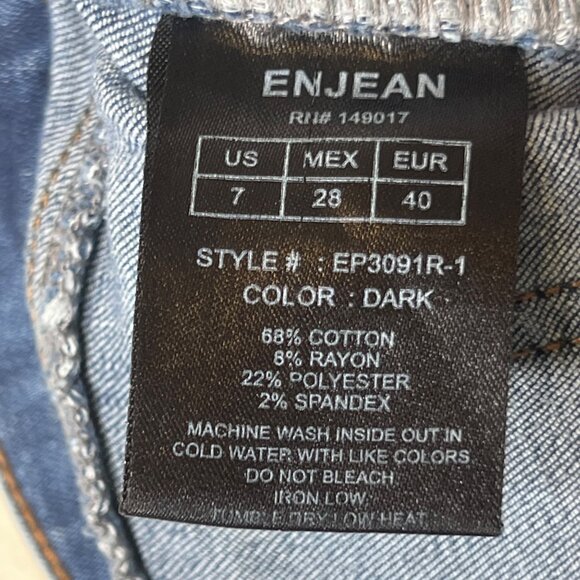 Enjean Women Size 7/28 High Rise Destructed Skinny Jeans Dark Wash Comfort - Picture 10 of 16